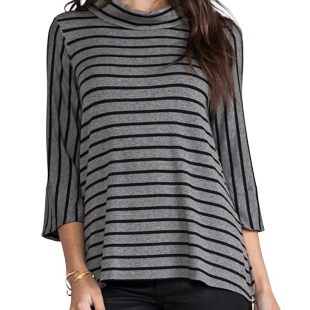 Ella Moss Anthropologie Gray Black Striped Cowl Neck 3/4 Sleeve Knit Top - Small